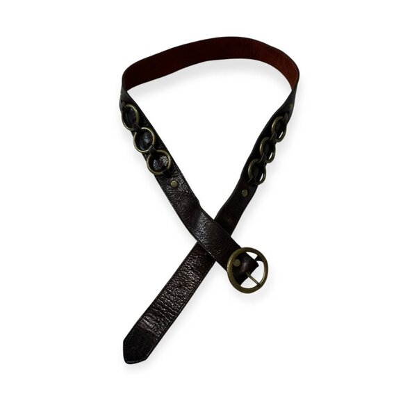 Kim White Brown Leather Belt  with Brass Rings,‎ Size 40 - Picture 12 of 16